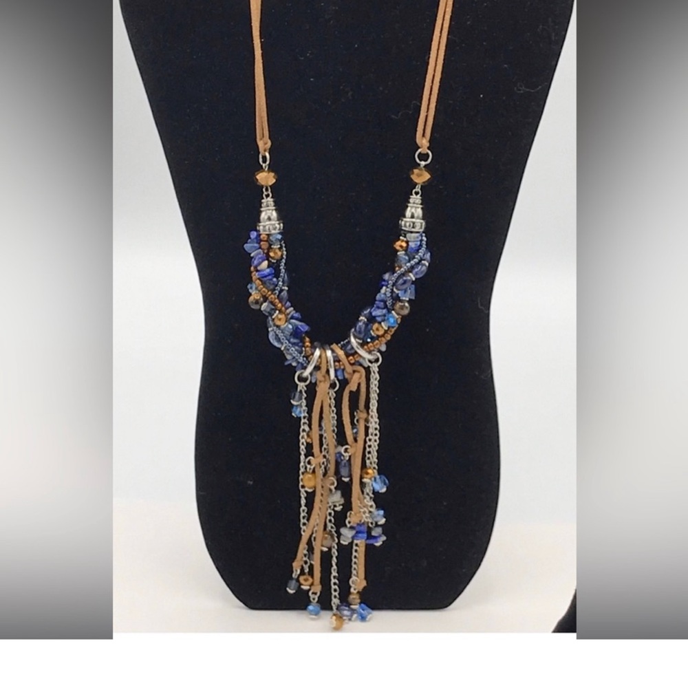 Blue, brown and silver Boho style necklace
